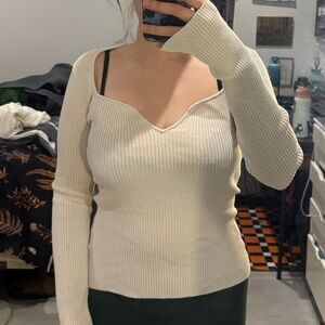 H&M Cream Ribbed Knit Top